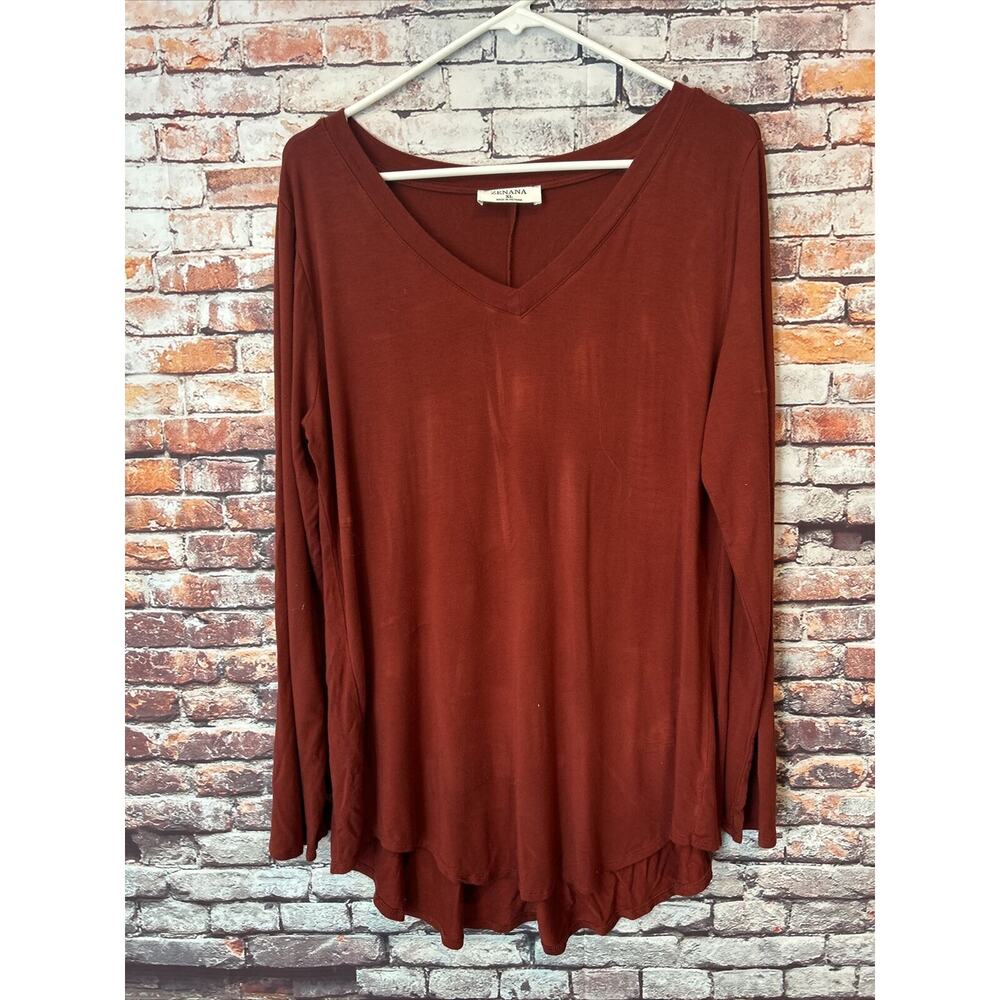 Zenana long sleeve top shirt stretchy blouse v-neck maroon women's size XL